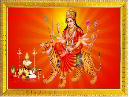 NOKKES Sherawali maa veshno maa durga maa photo Golden 5X7 Inch Photo Frame_AQW21