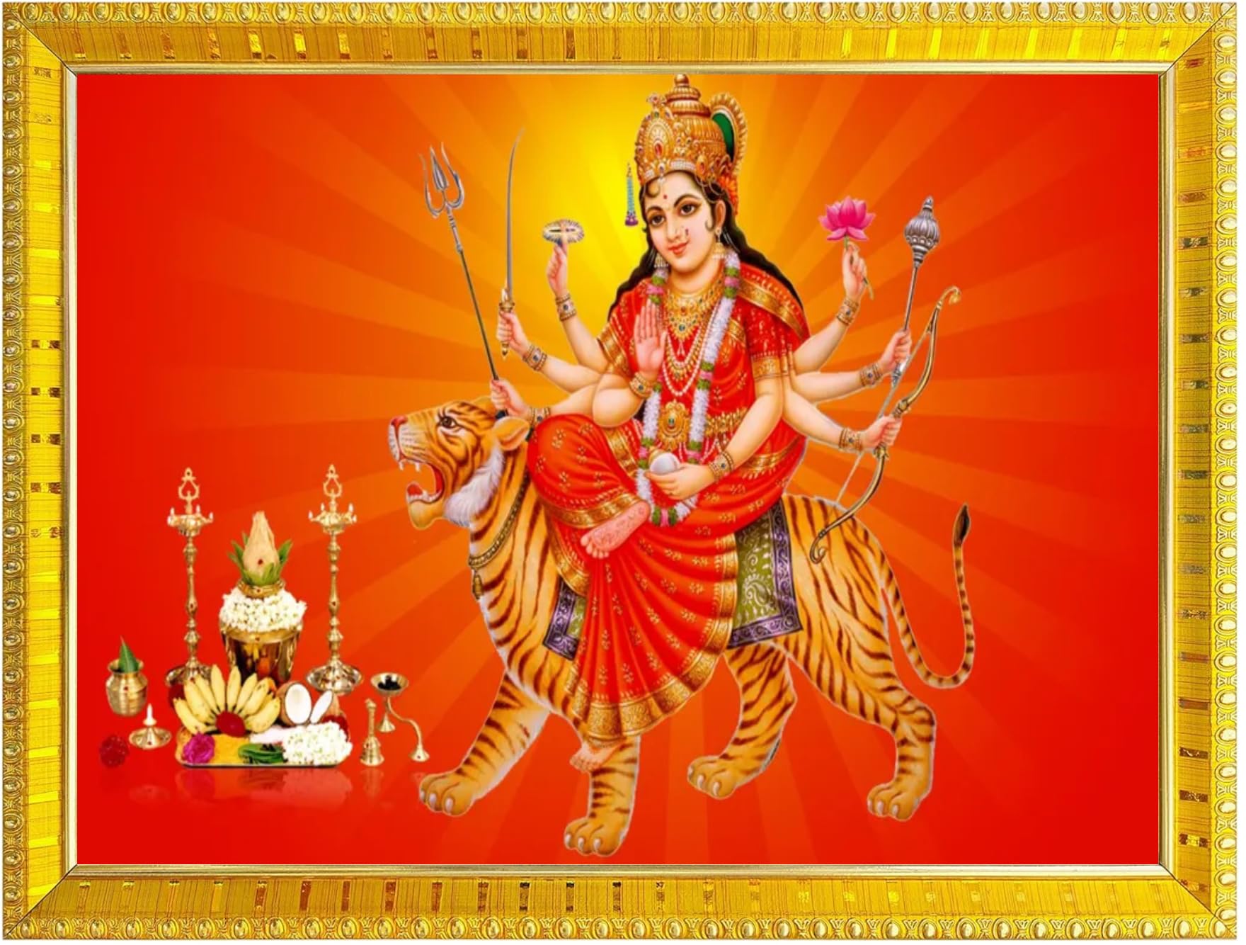 NOKKES Sherawali maa veshno maa durga maa photo Golden 5X7 Inch Photo Frame_AQW21