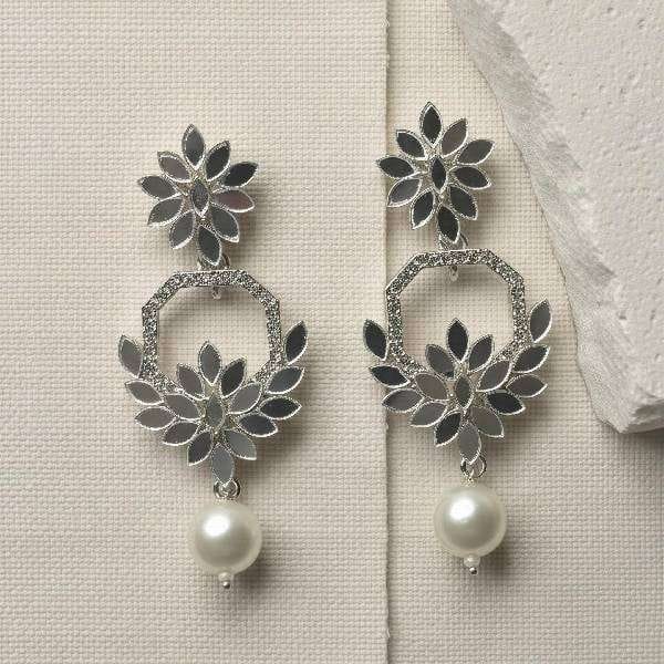 Elegant Floral Pearl Drop Earrings