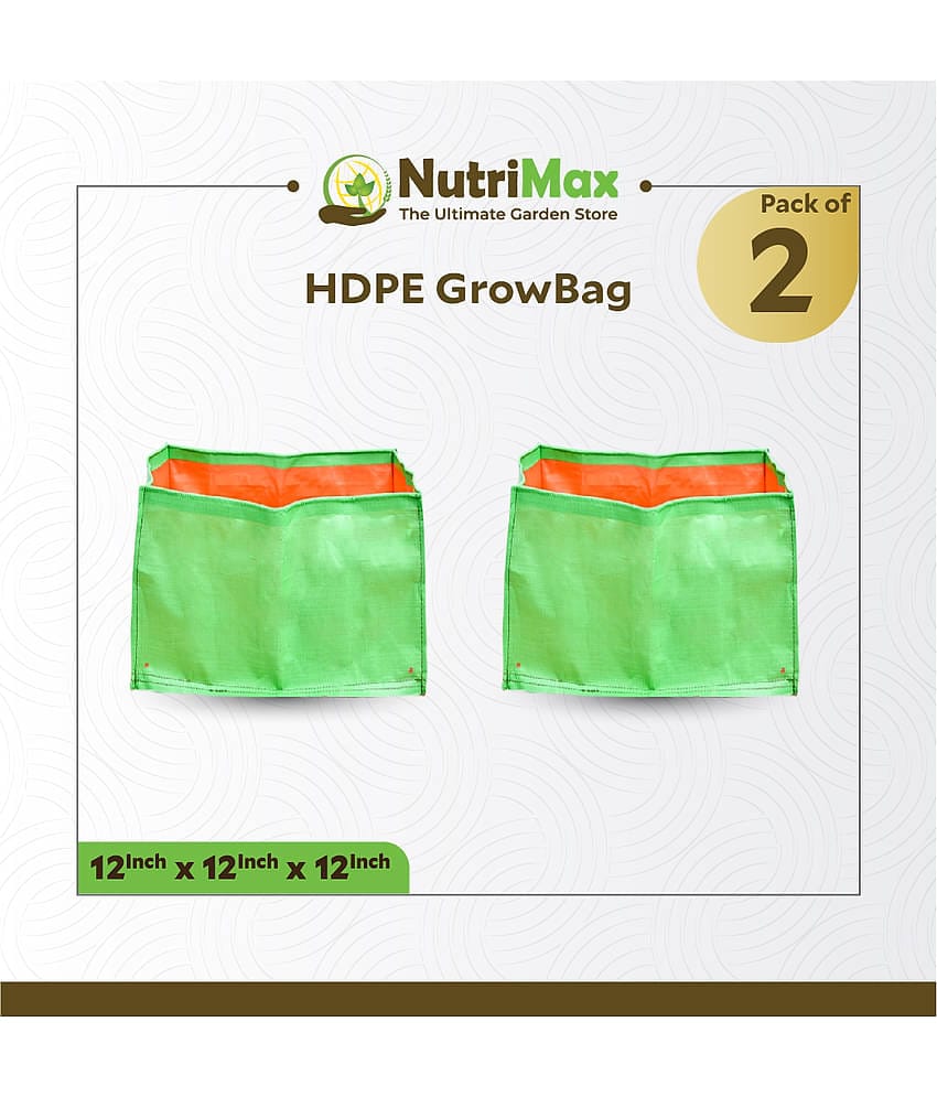 Nutrimax HDPE 200 GSM Growbags 12x12x12 inch Pack of 2 Outdoor Plant Bag