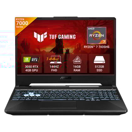 ASUS TUF Gaming A15, AMD Ryzen 7 7435HS Gaming Laptop(NVIDIA RTX 3050-4GB/60W TGP/16GB RAM/512GB SSD/FHD/15.6"/144Hz/RGB KB/48WHr/Windows 11//Graphite Black/2.30 Kg) FA506NCR-HN054W