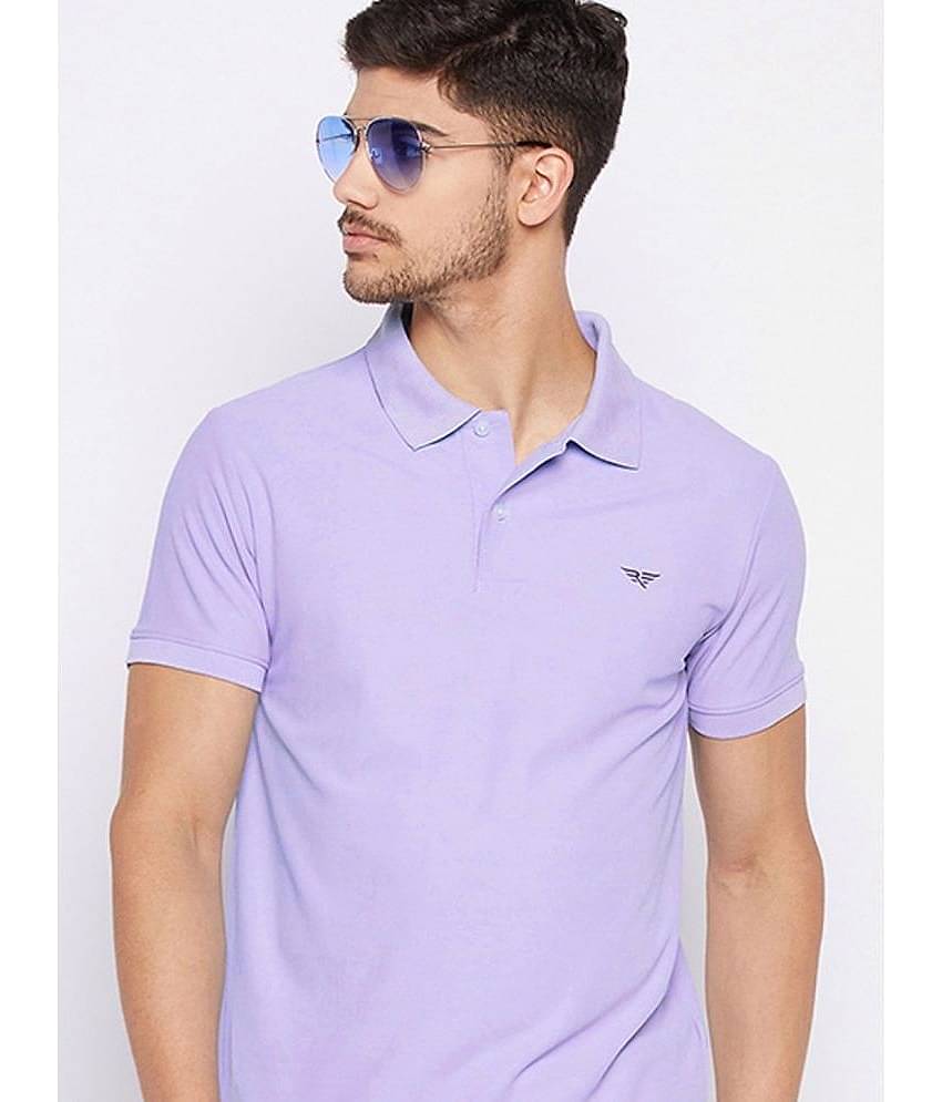 Riss Pack of 1 Cotton Blend Regular Fit Solid Half Sleeves Men's Polo T Shirt ( Lavender )