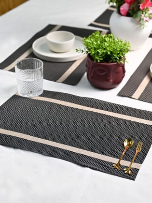 Elegant Dark Grey & Beige Herringbone Textile Placemat