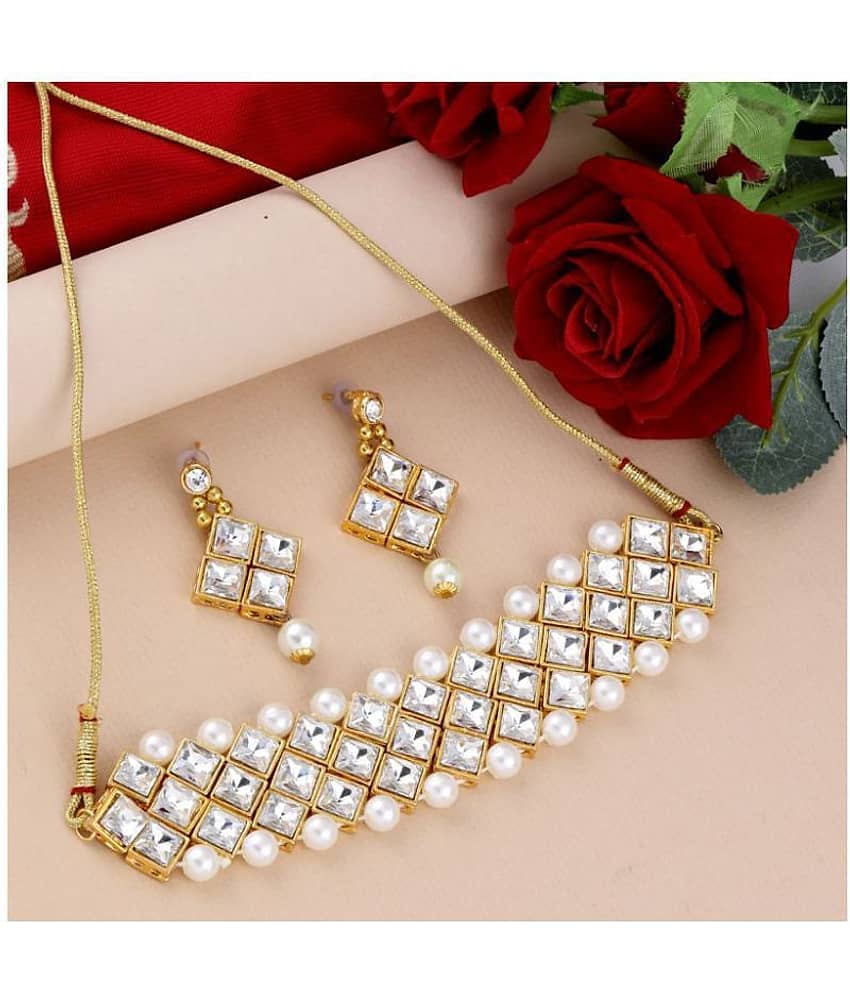 Silver Shine Alloy Golden Contemporary/Fashion Necklaces Set Choker