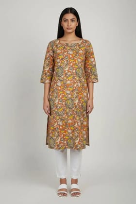Block Print Cotton Kurti Rust Terracotta Orange