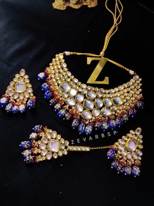 ZEVAR | High Quality Kundan Choker Necklace With Earring & Maangtika