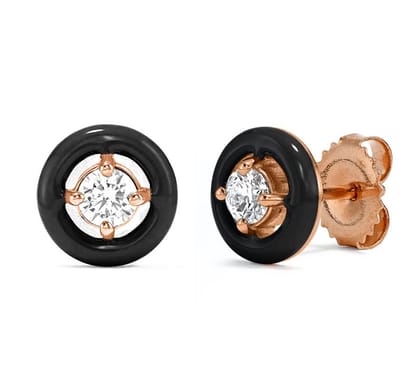 Brass 18k Rose Gold Enamel Disc Stud Earring Pair For Women-Pink