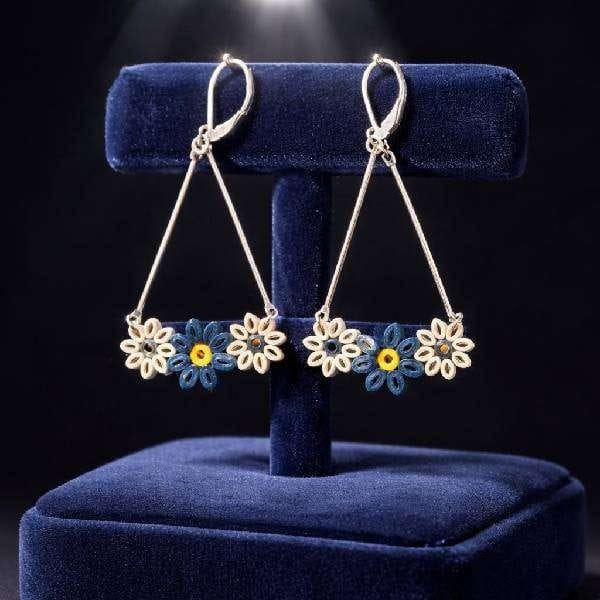Premium Quilling Paper Earrings White and Blue Flower