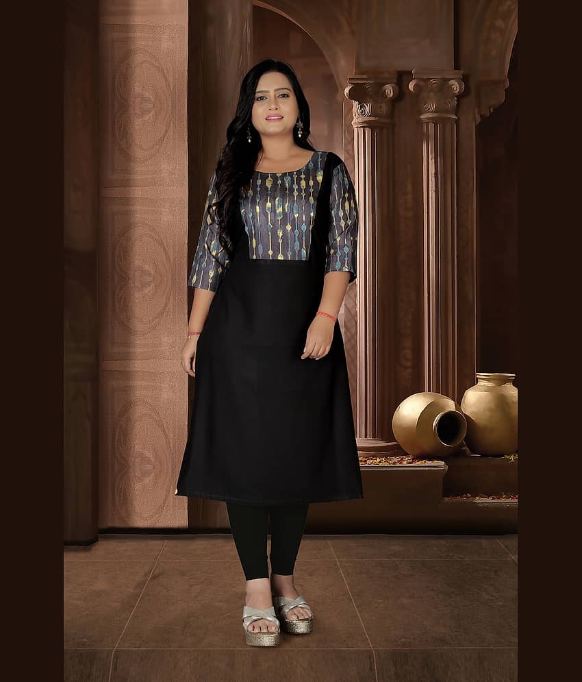 RIAANA Women Rayon Printed A-line Kurti ( Black )