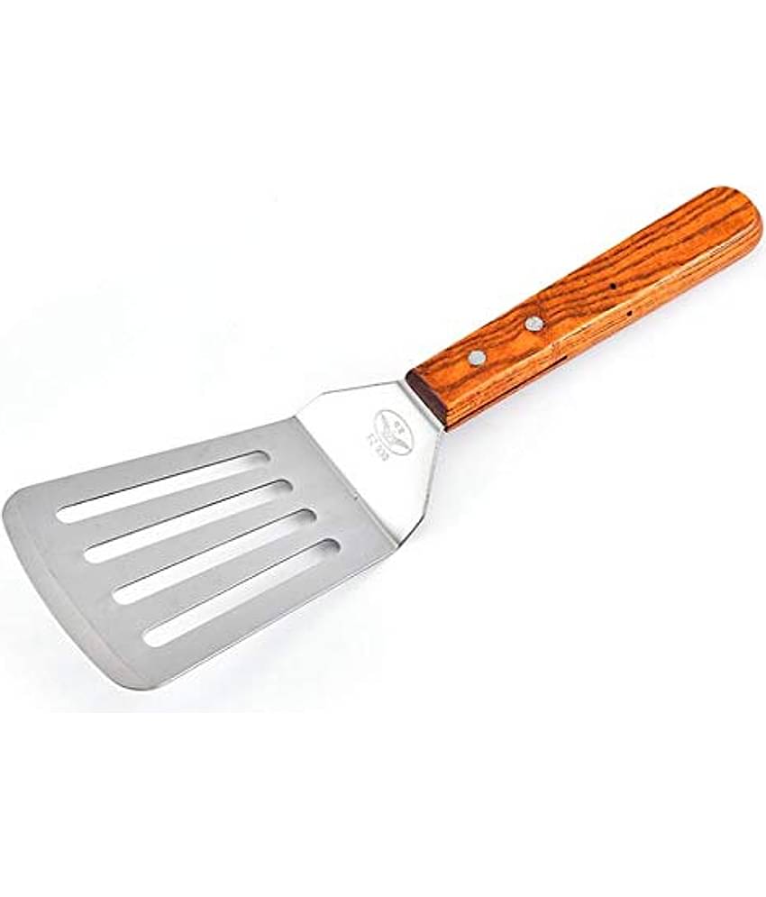 Baskety Stainless Steel with Wooden Handle Turner Mixing Slotted Spatula (Pack of 1)