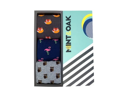 FOX IN A BOX Set-of-3 Crew Socks for Men