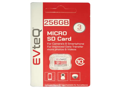 EvteQ microSDXC Memory Card, UHS-3, 100MB/s Read & 60MB/s Write Speed, High-Performance Data Transfer, Low Power Consumption, 4K Video Recording - 256GB