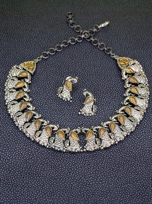 Dual Tone Peacock Design Jewellery Set