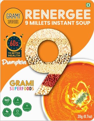 GRAMI SUPERFOODS Renergee 9 Millets Instant Soup - Pumpkin, Gluten Free, Provides Energy, 20 g GRAMI SUPERFOODS Renergee 9 Millets Instant Soup - Pumpkin, Gluten Free, Provides Energy, 20 g