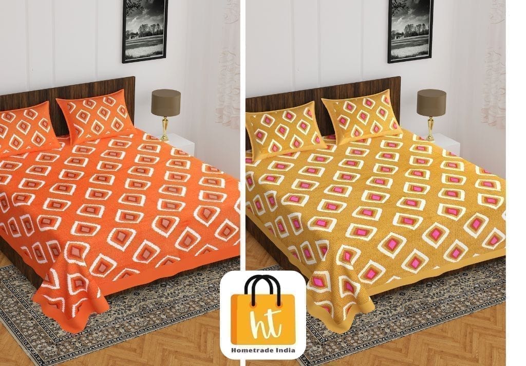 2201-Hometrade India- Standard Double Size (90*100 in )-Combo Jaipuri Double bedsheet With Matching Pillow Cover