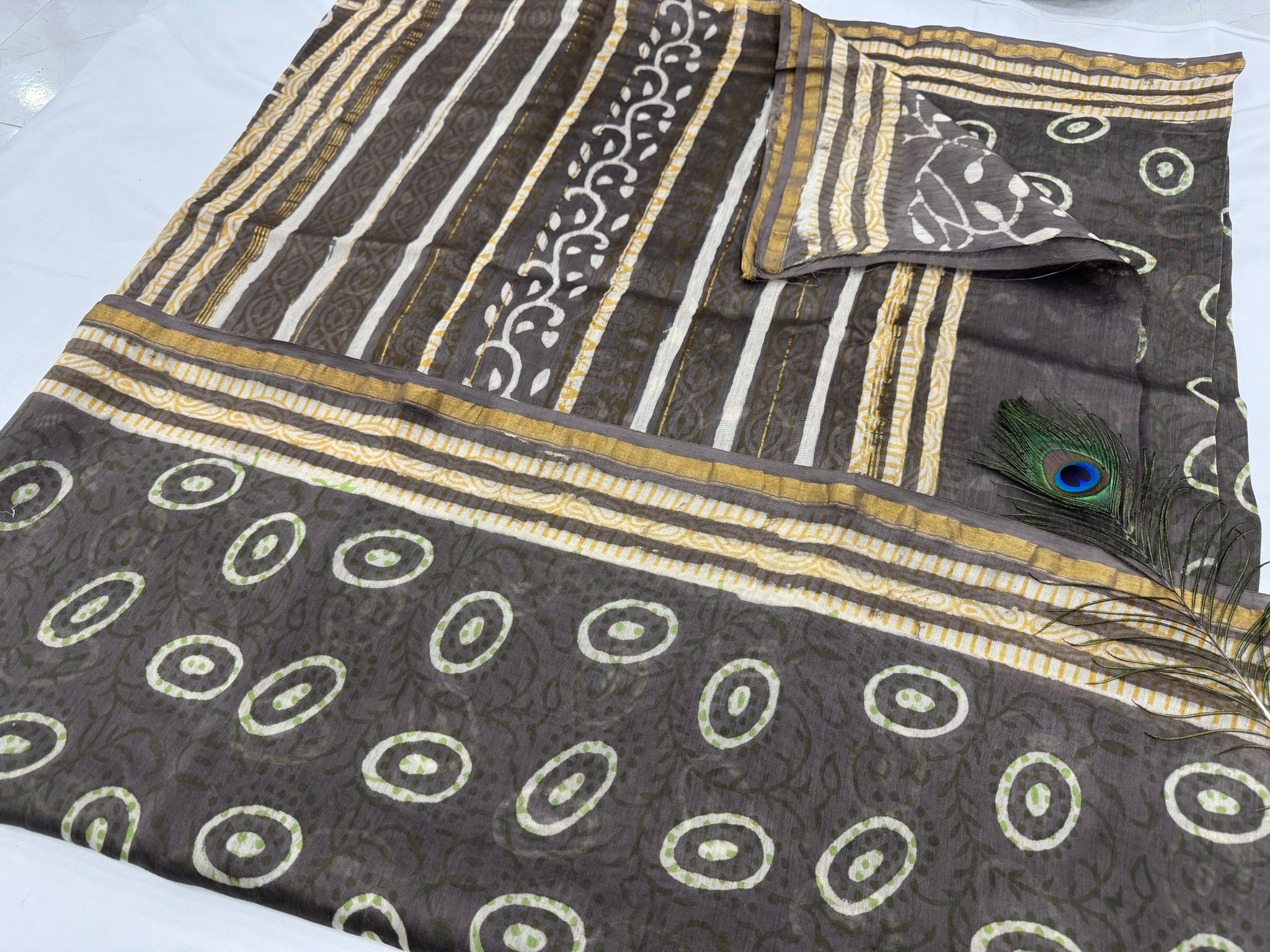 Dabu print pure chanderi silk saree.