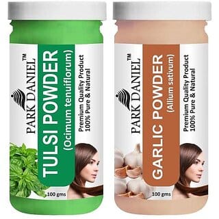 PARK DANIEL Pure & Natural Tulsi Powder & Garlic Powder Combo Pack of 2 Bottles of 100 gm (200 gm ) (200 ml)