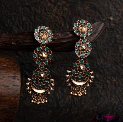 Antique Gold Plated Dual Colored Floral Enamel Design With C