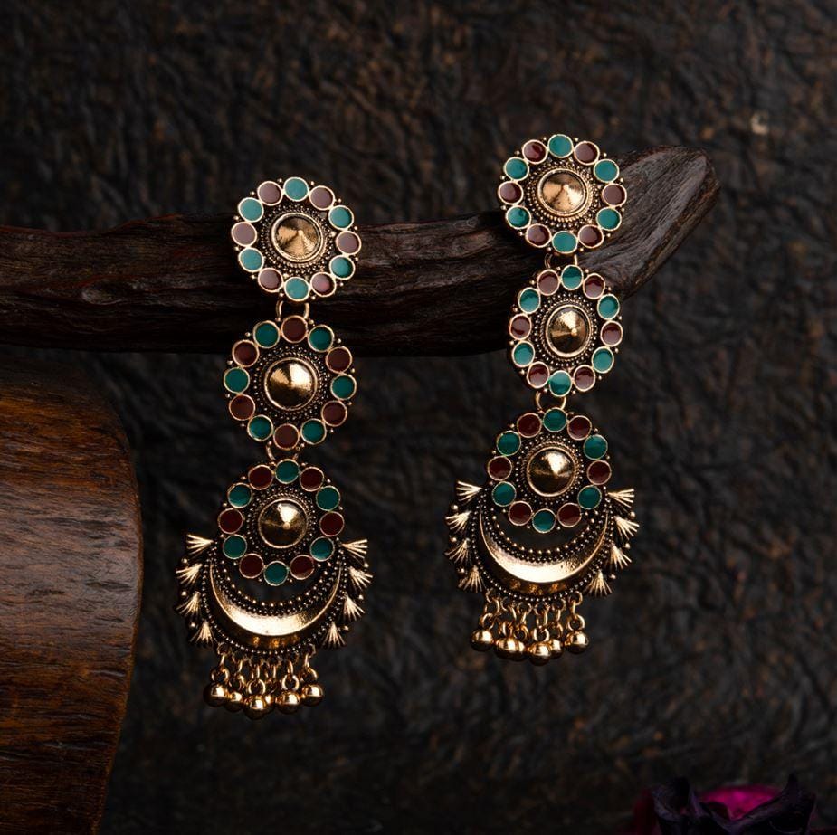 Antique Gold Plated Dual Colored Floral Enamel Design With C