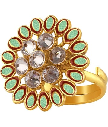 Spargz Floral Festive Wear Alloy Gold Plated AD Stone Ring For Women