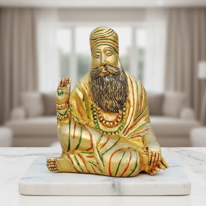 Brass Guru Nanak Dev Ji Statue – Handmade Sikh Guru Decorative Murti, Height : 5.5 Inch (BSMAS1242 B)