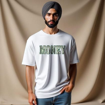 Money Design Premium Cotton T-Shirts with Bold Graphic DTF Prints-XXL (White)