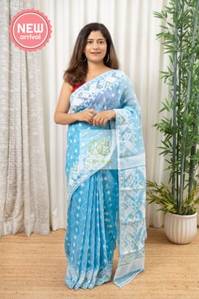 Blended Resham Jamdani- Surf Blue