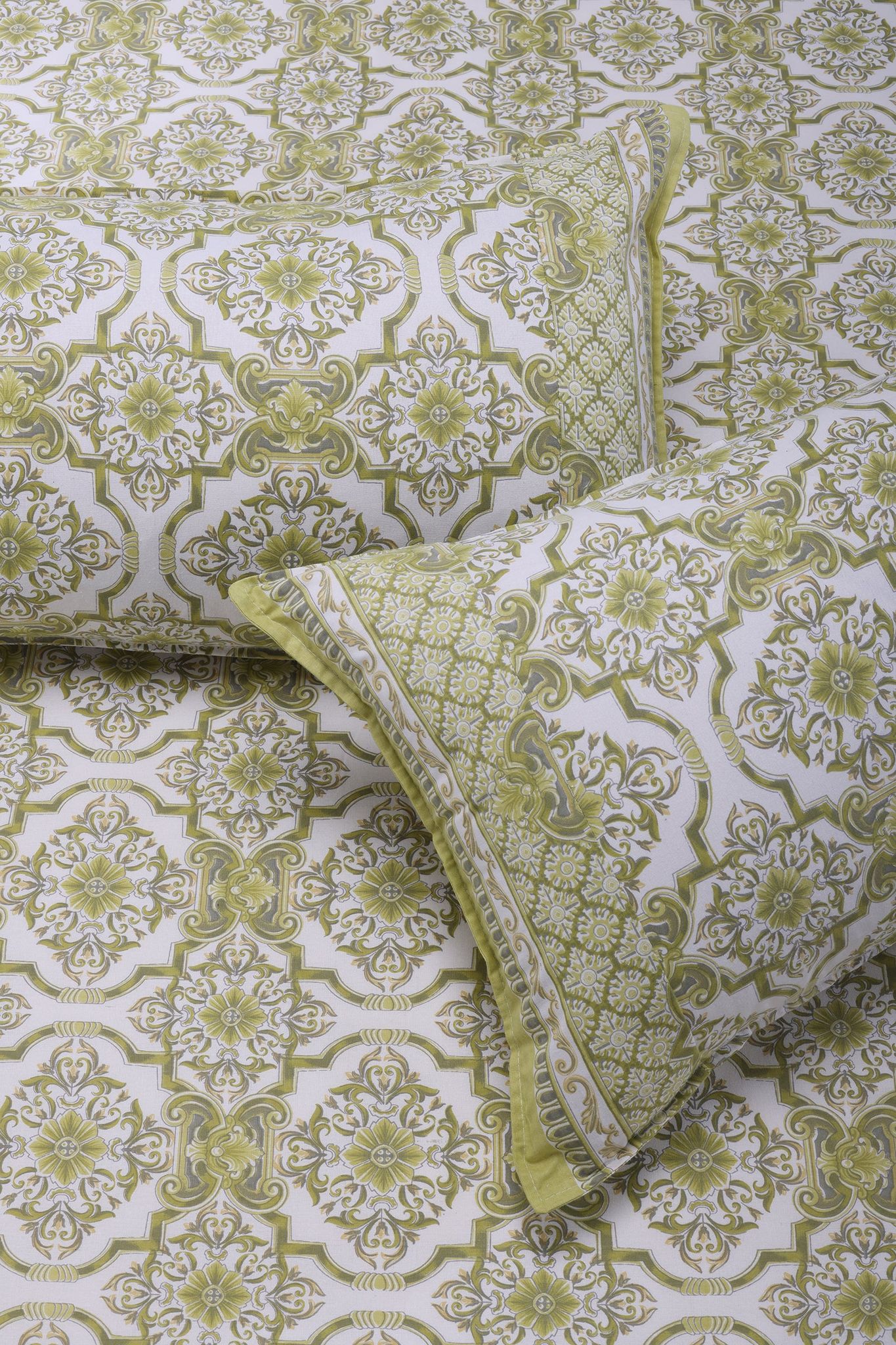 Nandini Olive Cotton Bedsheet-Double - 90 x 108 in / Olive / Green