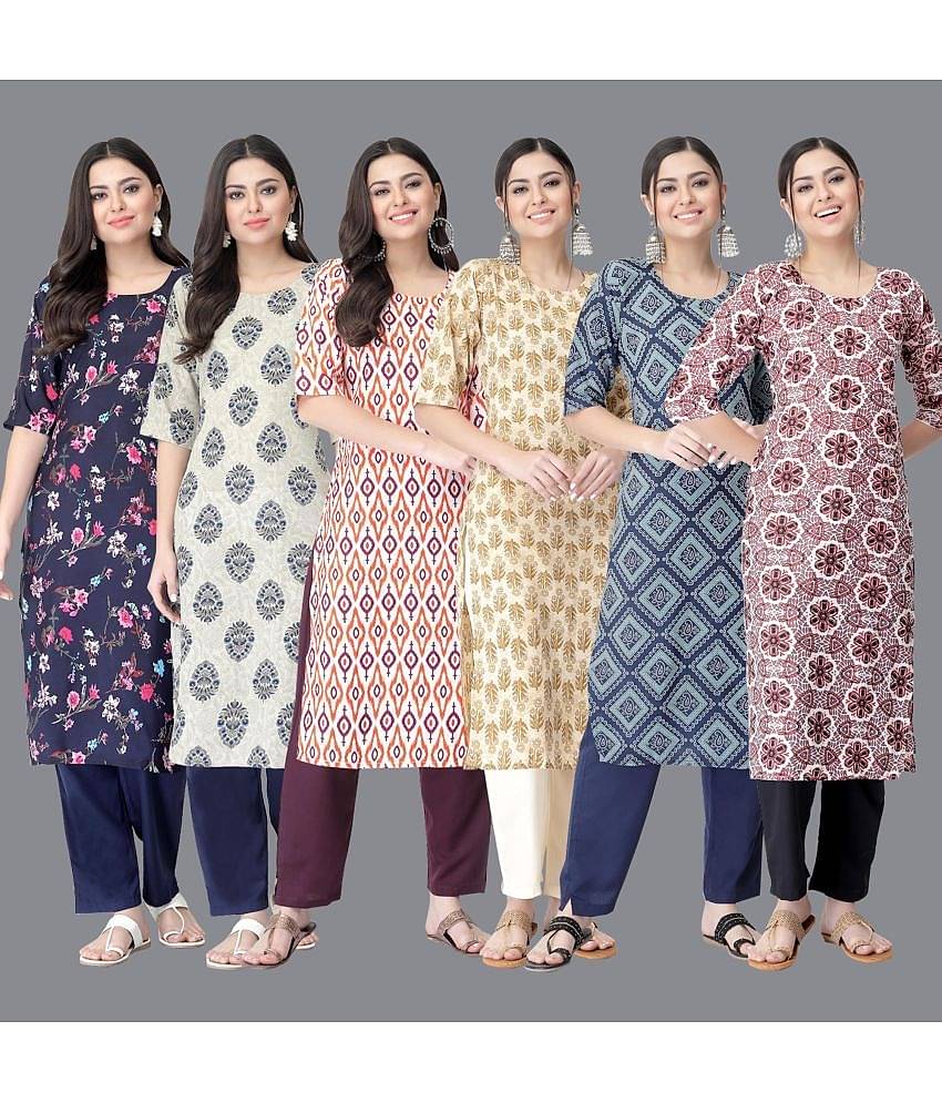 Ethnicbasket - Multicolor Crepe Women's Straight Kurti ( Pack of 6 )