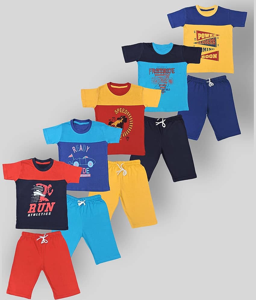 NARPAVI TRENDS Pack of 5 Boys Cotton T-Shirt & Shorts Set ( Multicolor )