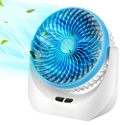 Rechargeable Table Fan Powerful Wind | Portable Desk Fan with 3 Speed & Inbuilt LED Lamp | Dual Battery High-Speed Table Fan for Home, Kitchen, Office & Travel  (Original Quality)