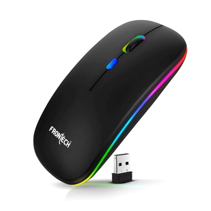 Frontech Wireless Mouse with Bluetooth 5.0 & 2.4 Ghz Dual Wireless Connectivity, Rechargeable Battery, Backlit Effect, Adjustable DPI up to 1600 Compatible with Laptop, MacBook, PC.(MS-0057)