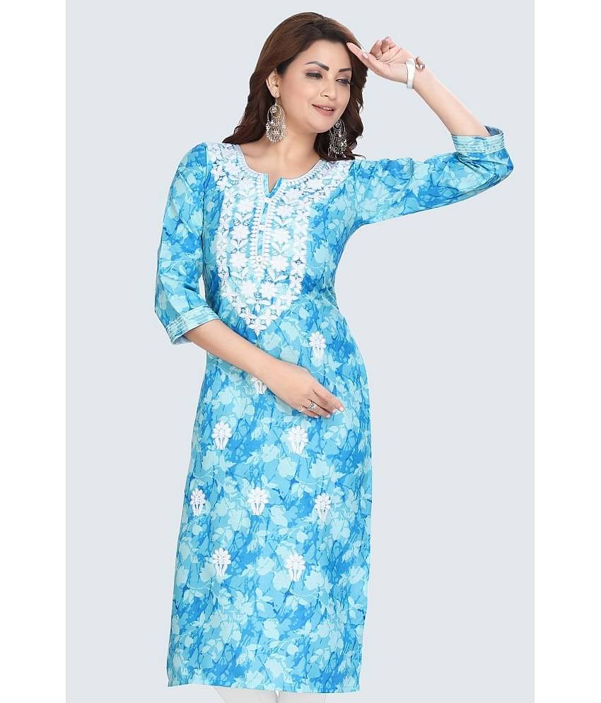 Meher Impex Cotton Embroidered Straight Women's Kurti - Blue ( Pack of 1 )
