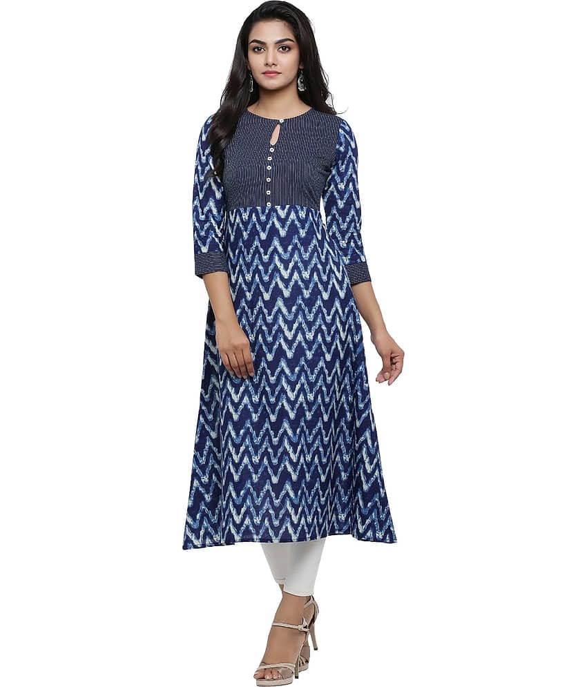 Yash Gallery Cotton Printed A-line Women's Kurti - Blue ( Pack of 1 )
