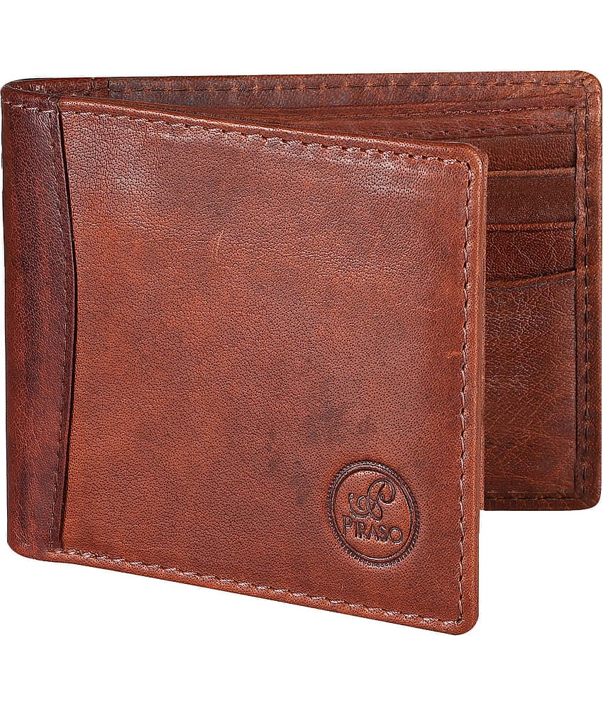 PIRASO 100% Leather Solid Men's Regular Wallet With 8 Slots For Card ( Tan , Pack of 1 )