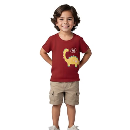 Boys T shirt Cotton Winery Red Hi Dino