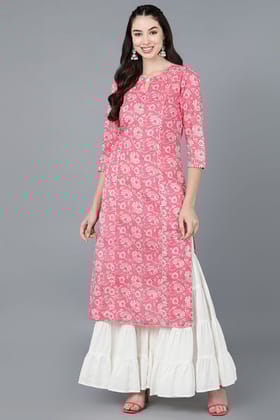 Pink Cotton Blend Straight Kurta VCK8603