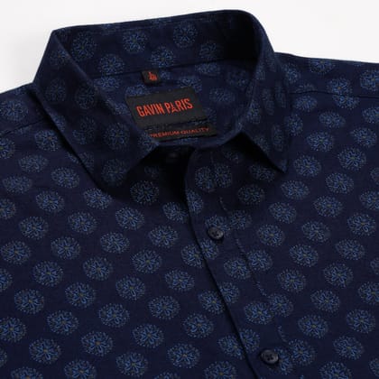 Full Sleeve Shirt - Navy Blue Medallion Print (GP144)-XL-42 / Full Sleeve