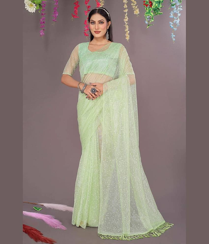 Vkaran Cotton Silk Applique Saree Without Blouse Piece ( Green )