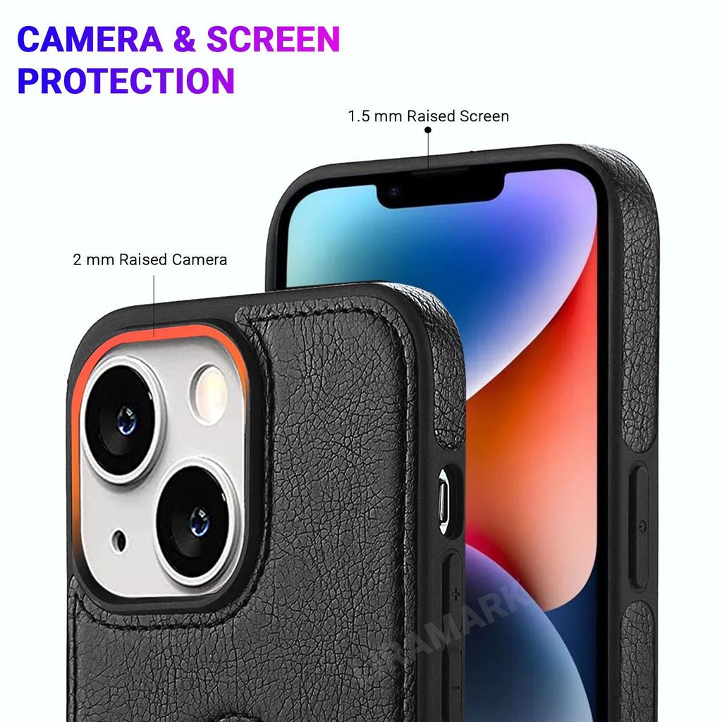 LIRAMARK PU Leather Flexible Back Cover Case Designed for iPhone 14 (6.1 inch)