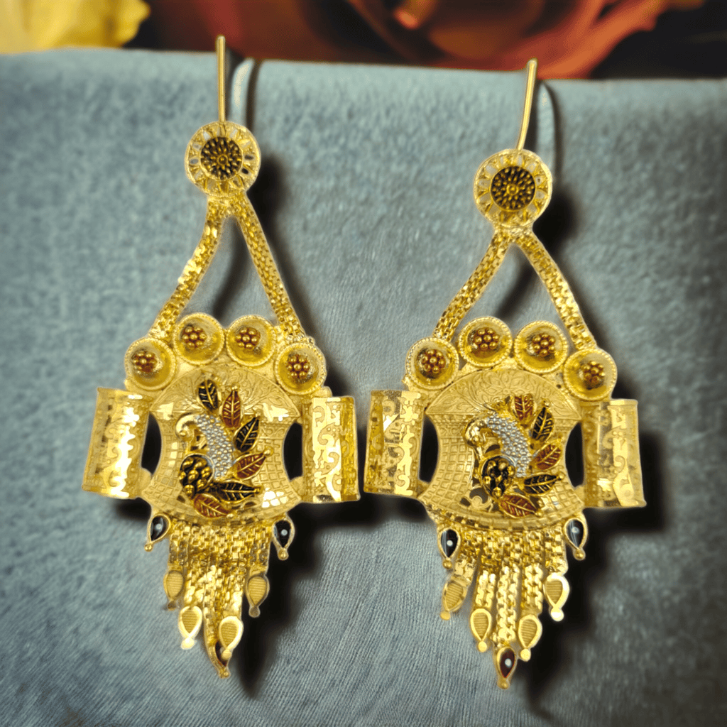 Handmade Gold-Plated Peacock Earrings with Crystal Detailing | Luxurious One Gram Ethnic Jewelry for Women