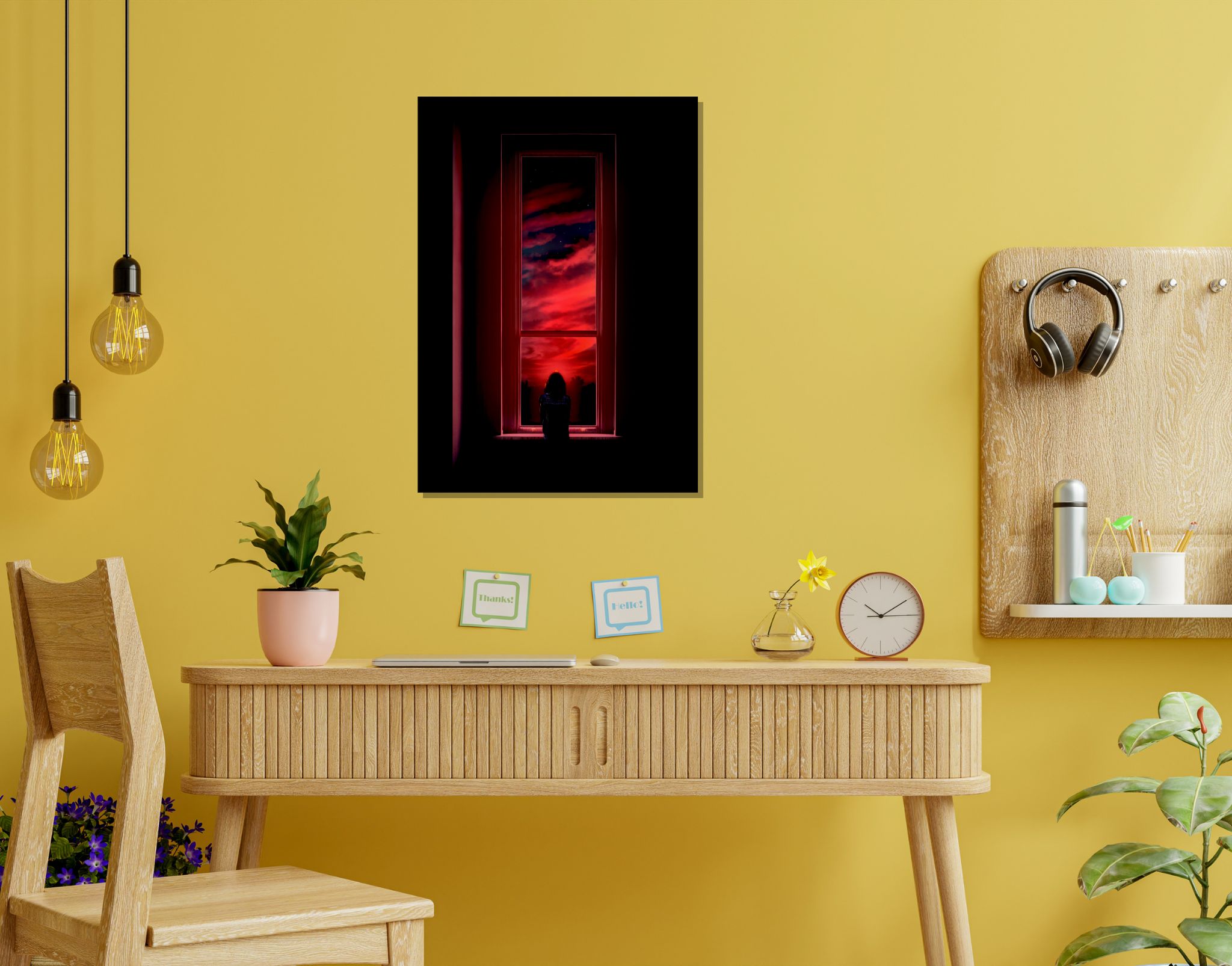 "THE RED WINDOW"- Shiny & Sturdy Metallic Poster  Art That Pops & Sticks-A3