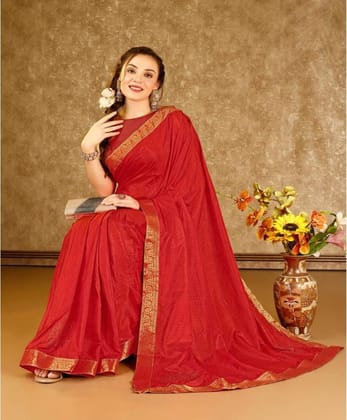 Women's Vichitra Swiroshki Butta Saree with Unstitched Blouse (Red, 5-6 Mtrs)