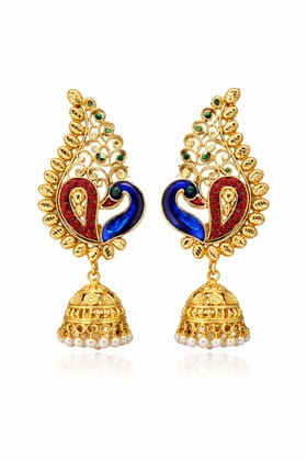 Indian Shringar Kundan Meenakari Ear Cuff with Jhumka | Gold Plated Traditional Earrings for Women