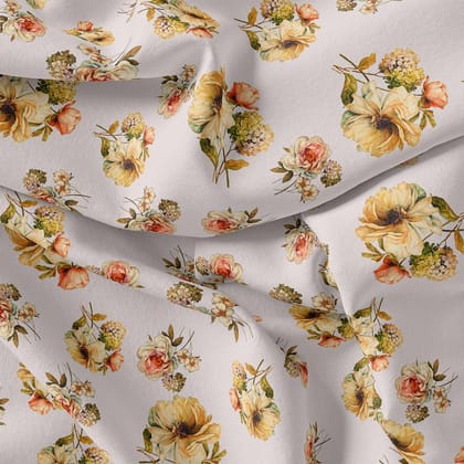 Beautiful Flower Bunch With Swiss Colour Digital Printed Fabric-Polyester / Japan Satin / 110 CM | 43 Inch