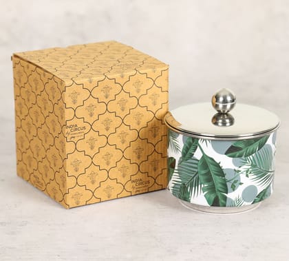 India Circus Tropical Leaves Steel Bowl With Lid