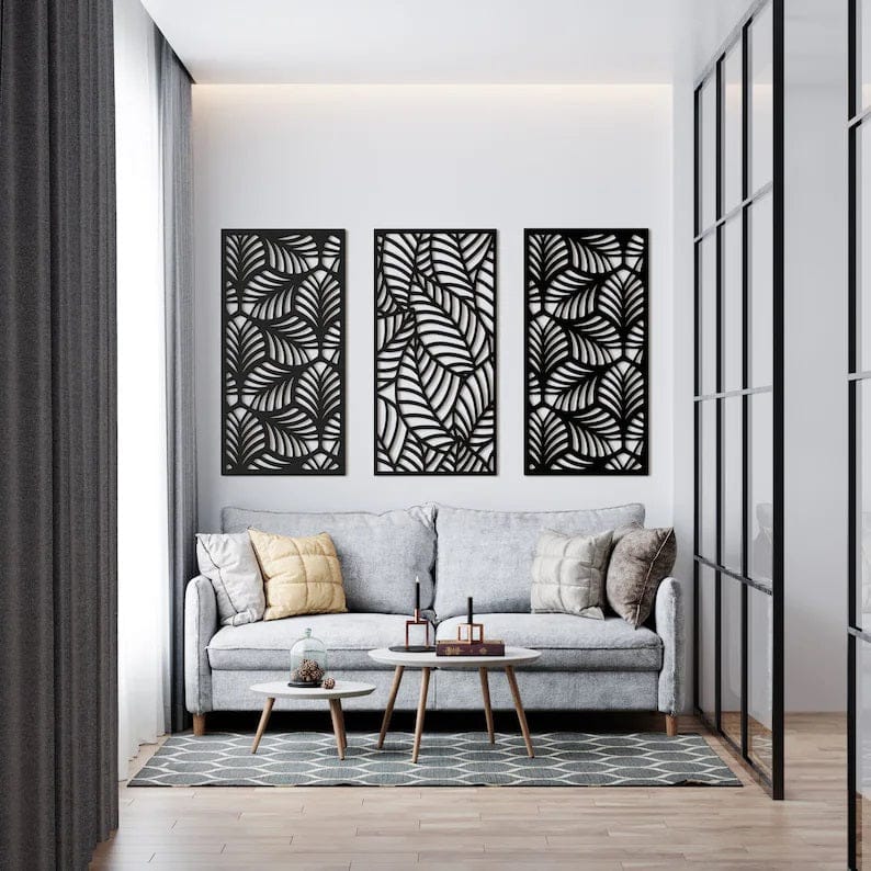 Multiplue Leave Geometric Wooden Wall Art-40 x 25 cm (15.7 x 9.8 inches) / Black