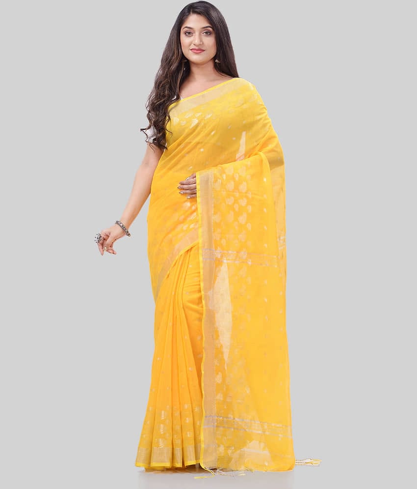 Desh Bidesh Cotton Silk Printed Saree With Unstitched Blouse Piece ( Yellow )