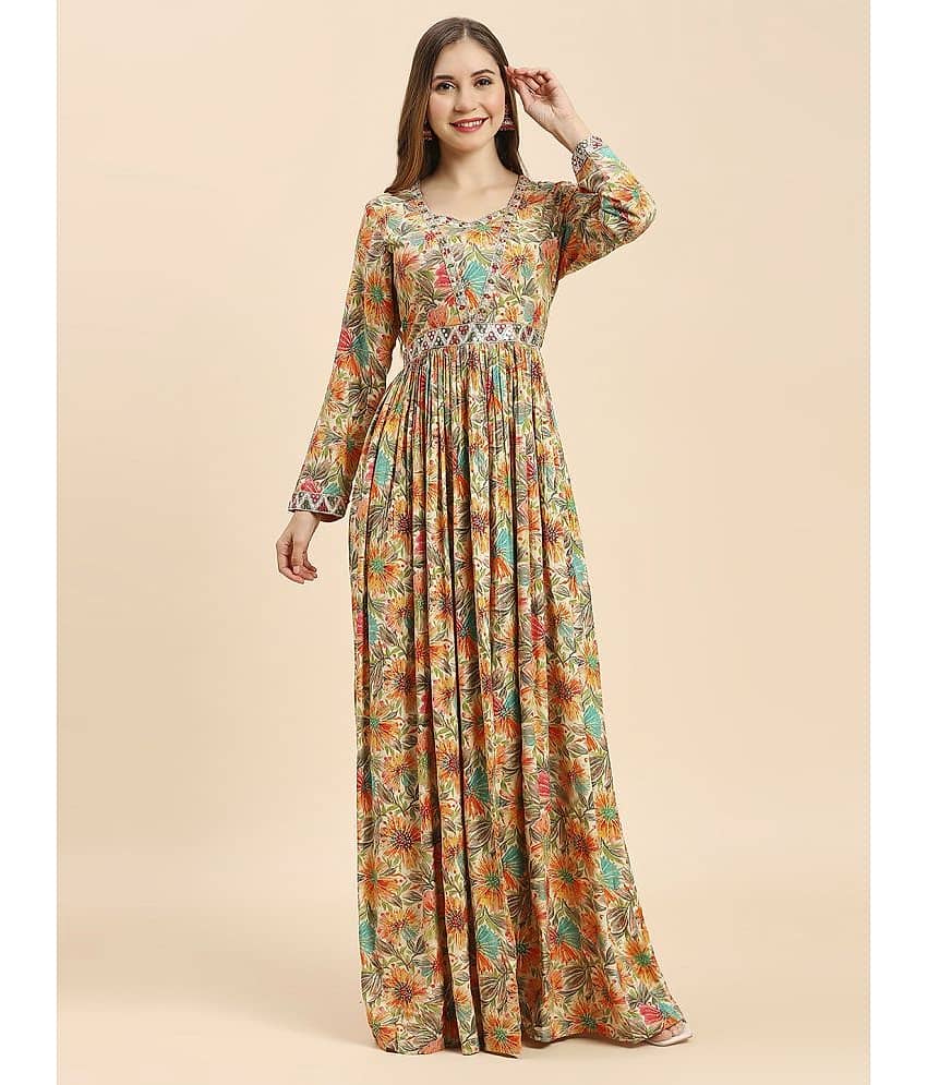 Madhuram Textiles Rayon Printed Full Length Women's Gown - Multi Color ( Pack of 1 )