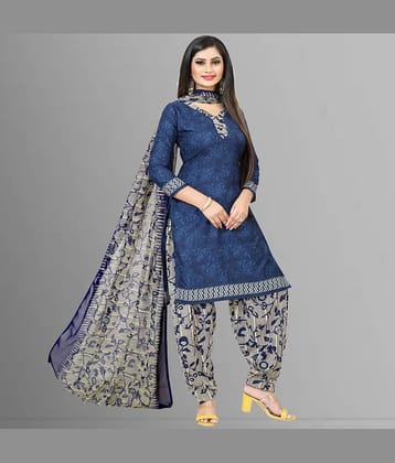 Anand Blue Crepe Unstitched Dress Material